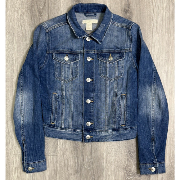 H&M Casual Button Up Long Sleeve Denim Jacket‎ Womens Size 2 Blue - Picture 1 of 5